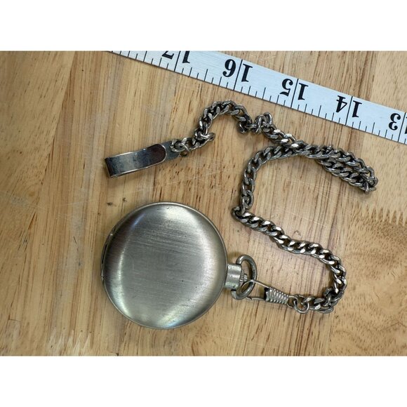 Vintage Silver-Tone Quartz Pocket Watch With Chain & Clip NOT TESTED - Picture 6 of 12